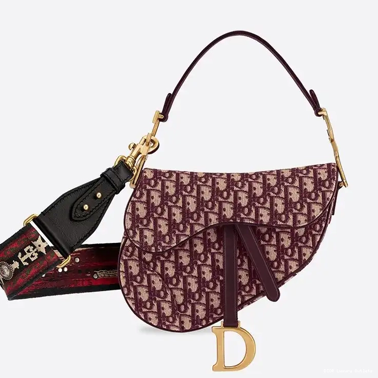 Dior Motif Oblique Canvas Burgundy Bag Saddle 0328 Luxury